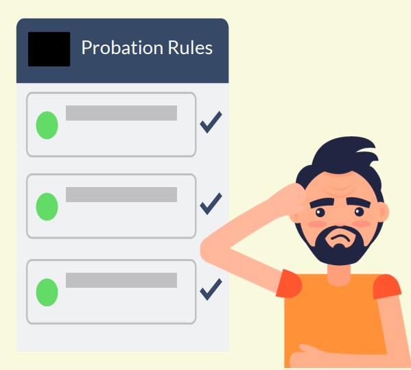 A list of probation rules next to a man.