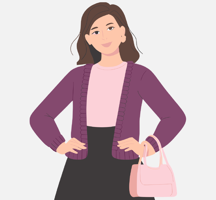 A confident-looking woman with a purse.