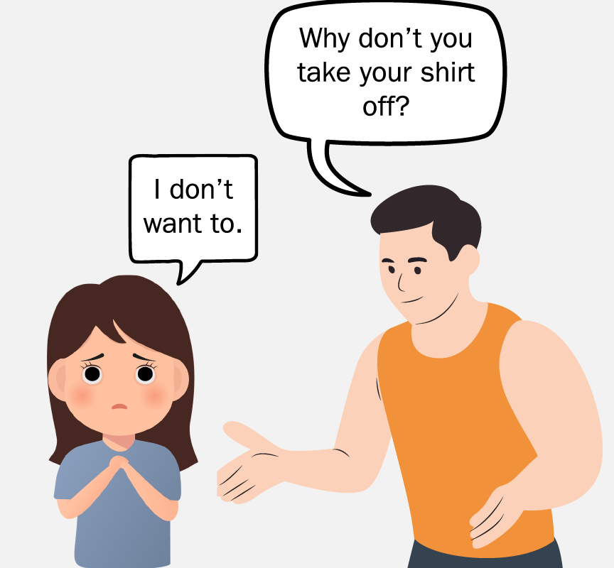 An older man asks a young girl, 