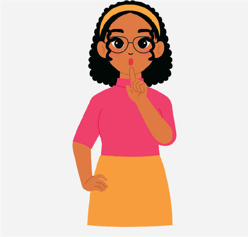 A woman with her finger on her lips to quiet someone down.