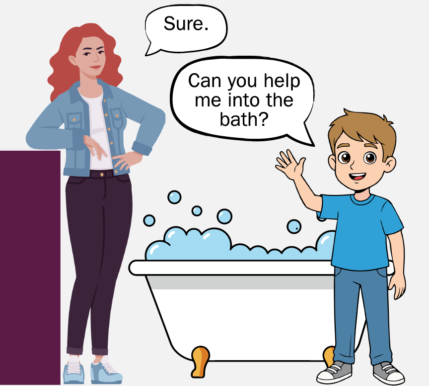 The boy is asking a woman, 