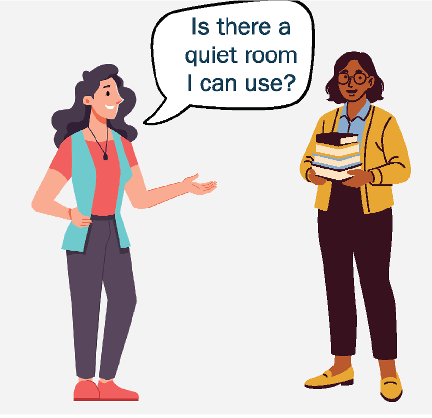 A woman asking a librarian, 