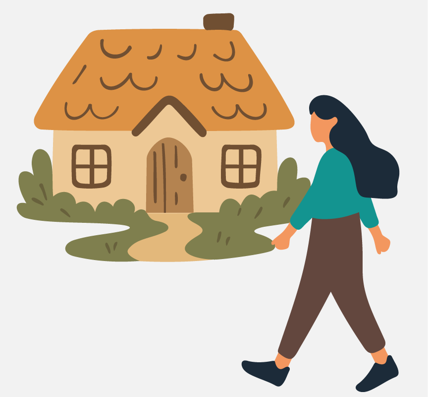 A woman walks to her home.