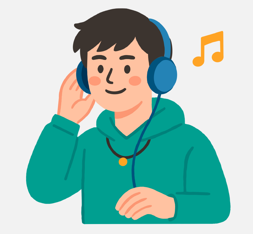 A boy wearing headphones and listening to music.