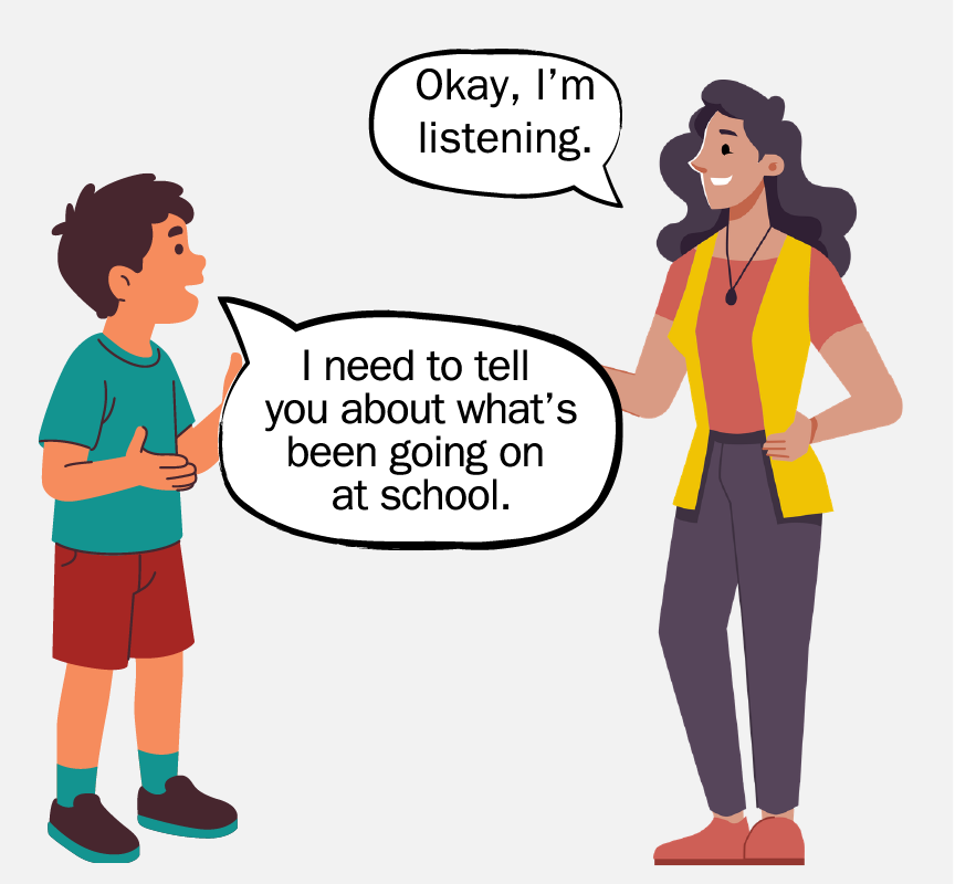A young boy says, 