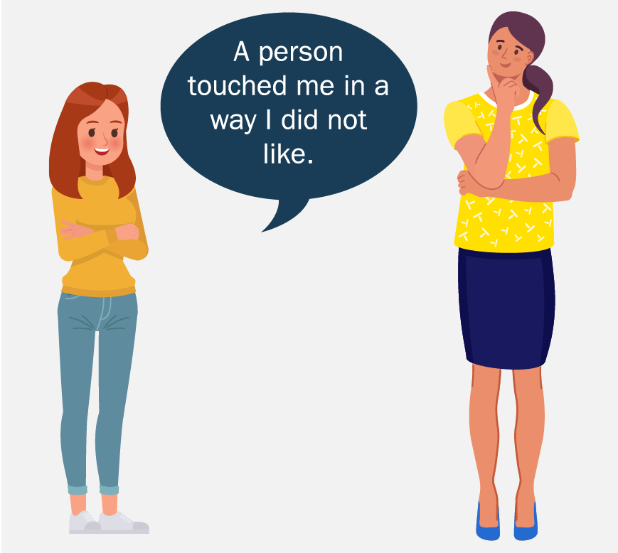 Graphic of a woman talking to her friend. She is saying 