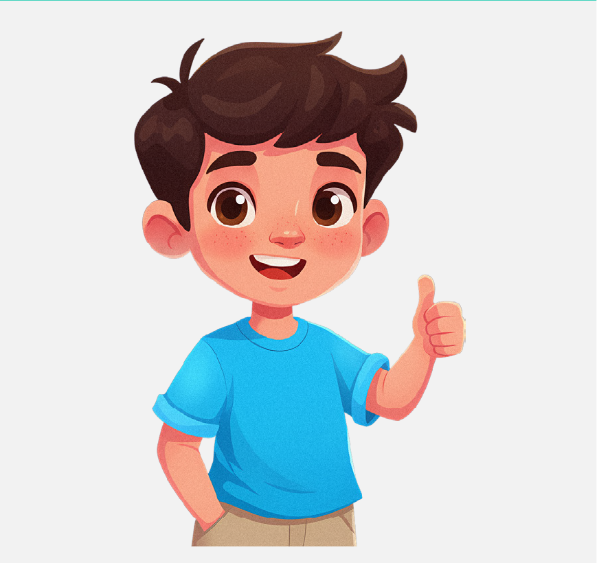 A boy is smiling and giving a thumbs-up.