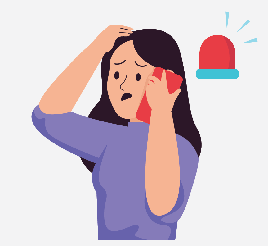 Woman on the phone with a graphic of a siren
