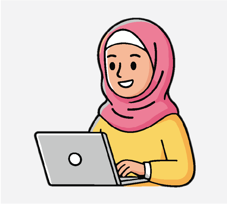 A woman wearing a hijab is typing on the computer.