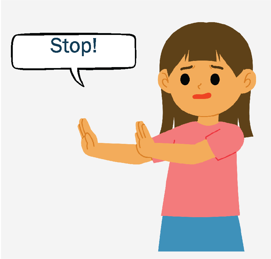 A girl saying stop with her arms out in front of her.