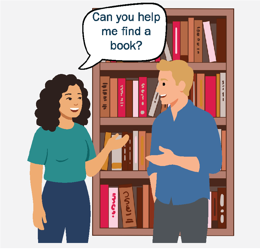 A woman asking a librarian, 
