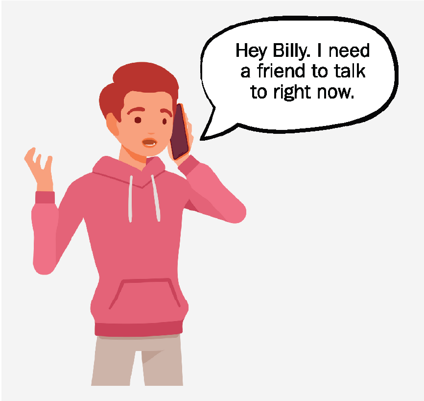 A boy on the phone saying, 