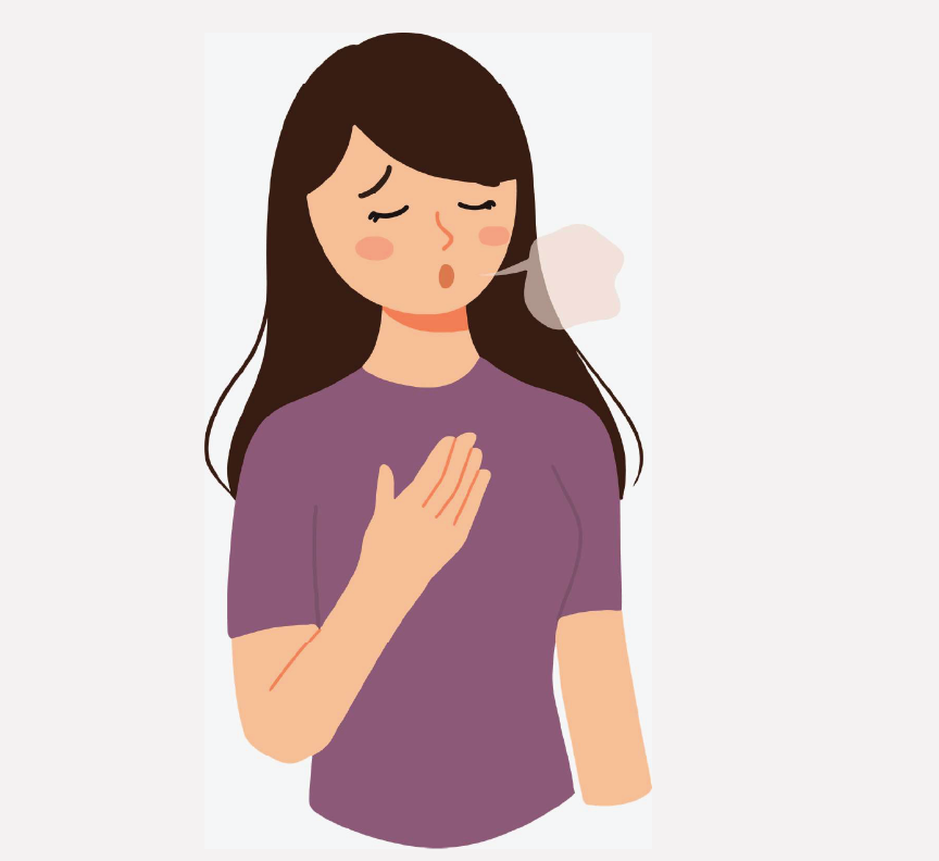 A girl with her hand on her chest taking deep breaths.