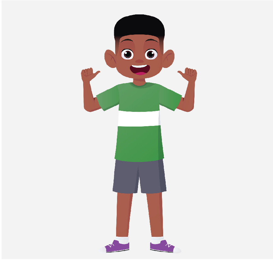 一个小男孩指着自己。