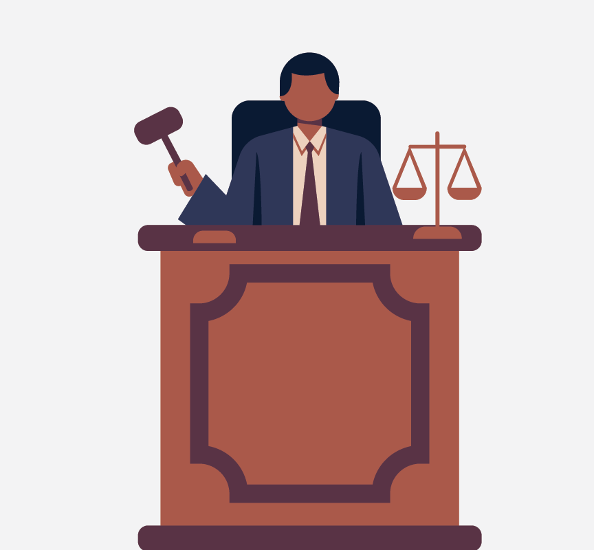 A judge in a courtroom.