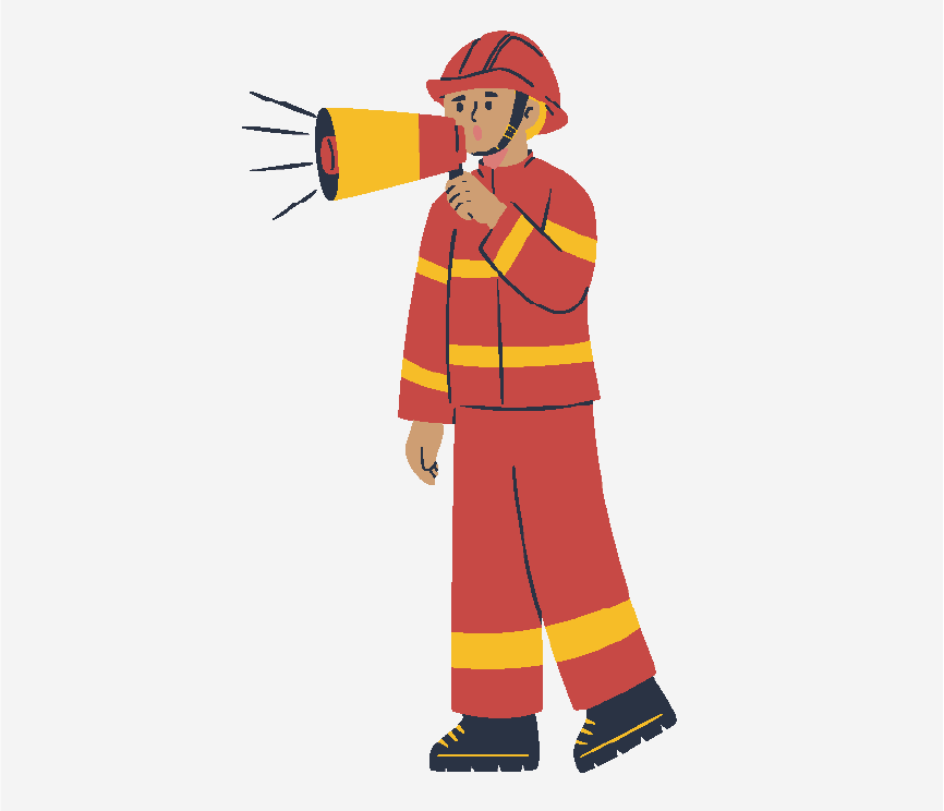A fireman speaking into a megaphone.