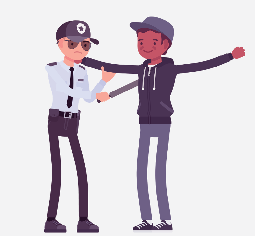 Police officer using a magnetic wand to search a man