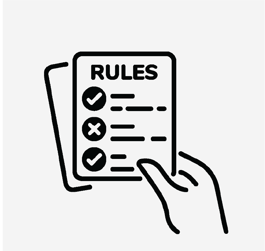 A hand holding a checklist of rules.