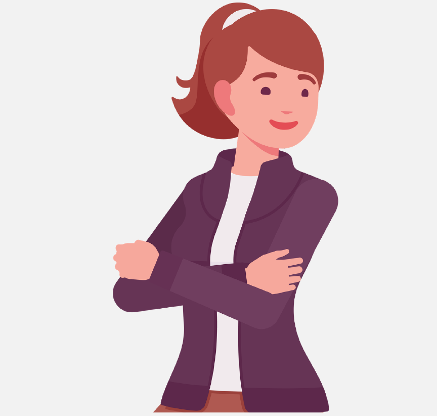 A woman smiling with her arms crossed in front of her.