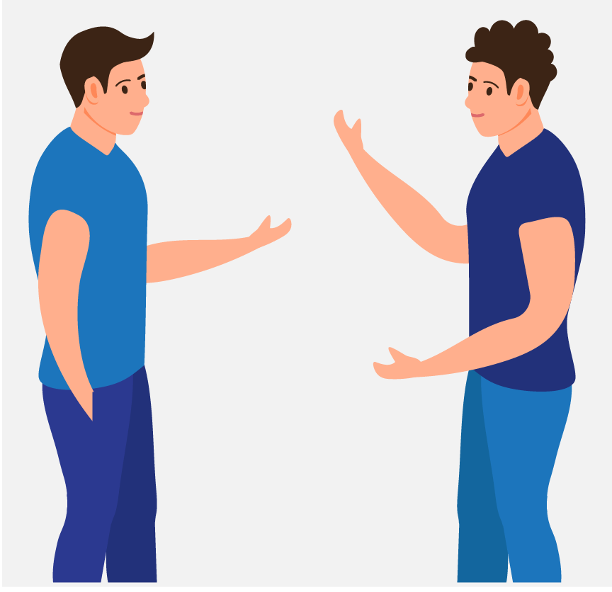 Two men standing across from each other and talking.