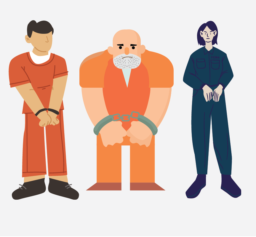 Three different men in handcuffs.