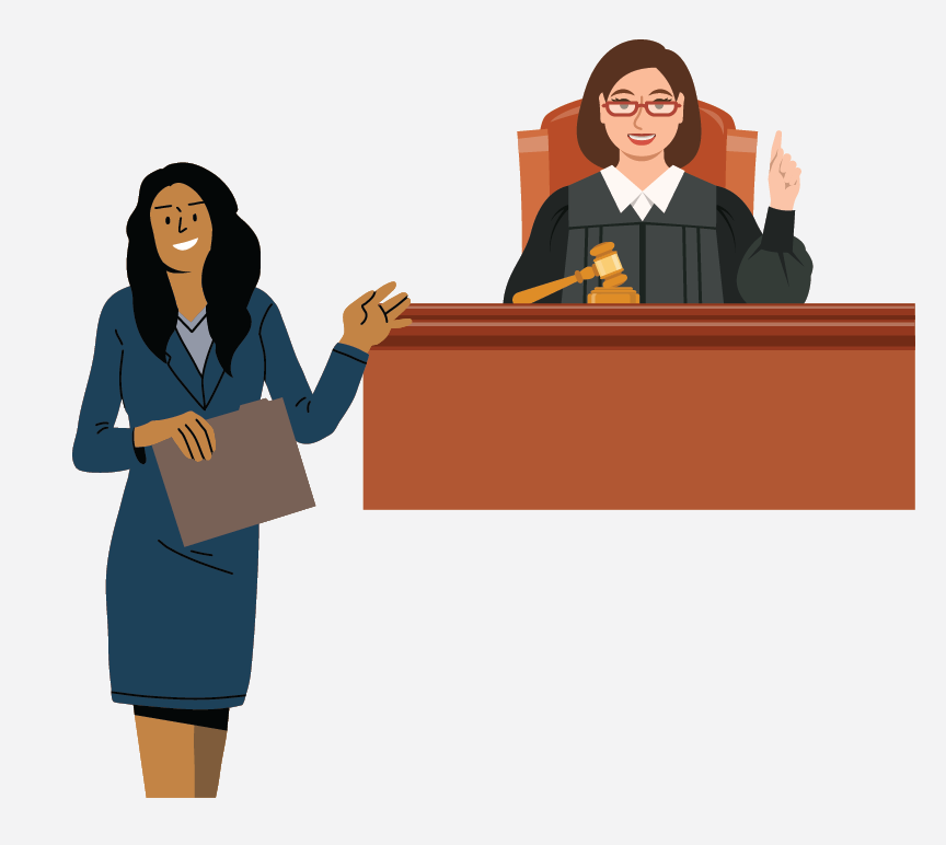 graphic of an attorney and a judge