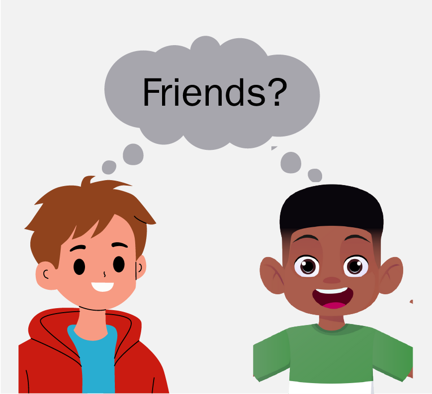 Two young boys both thinking, “friends?”