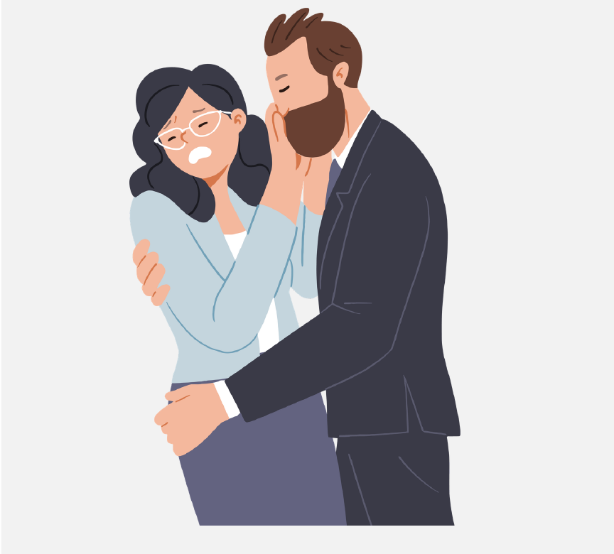 A man holding a woman and trying to kiss her while she pushes him away.