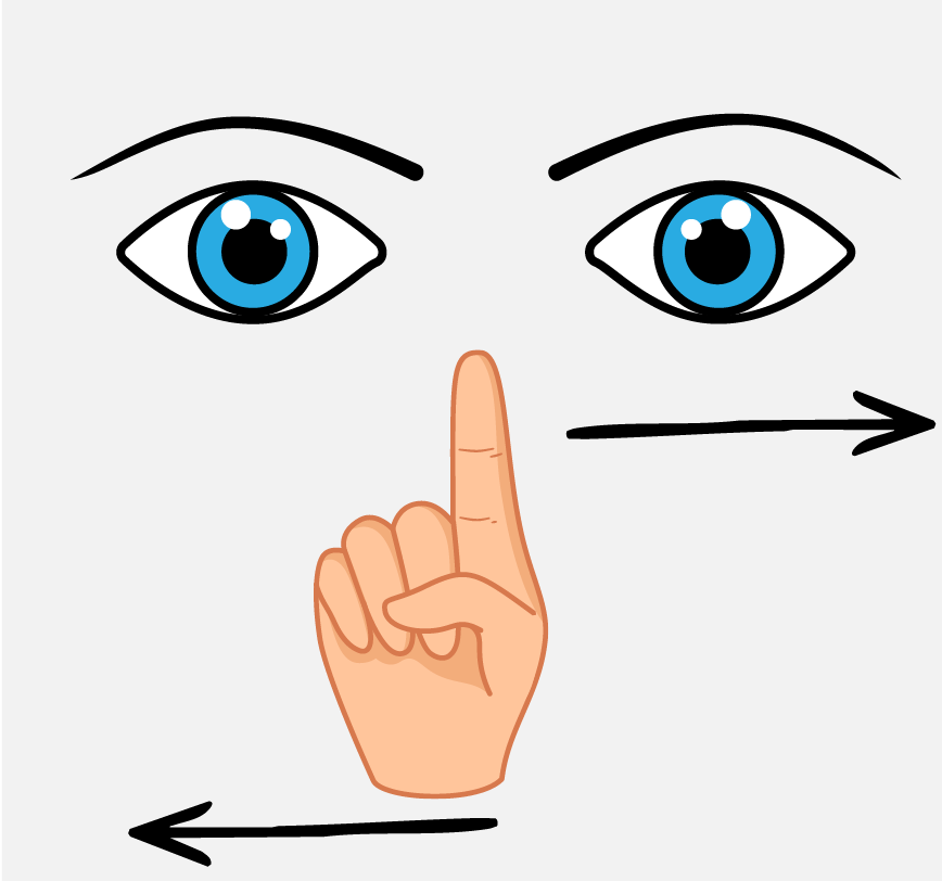 A pair of eyes, a pointed finger and two arrows. This is to represent eyes following whichever direction the finger is moving in.