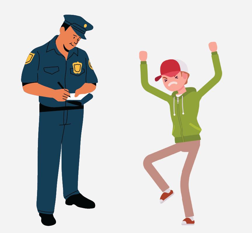 A police officer giving an angry boy a ticket.