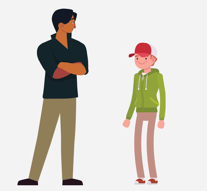 A man looking at a boy.