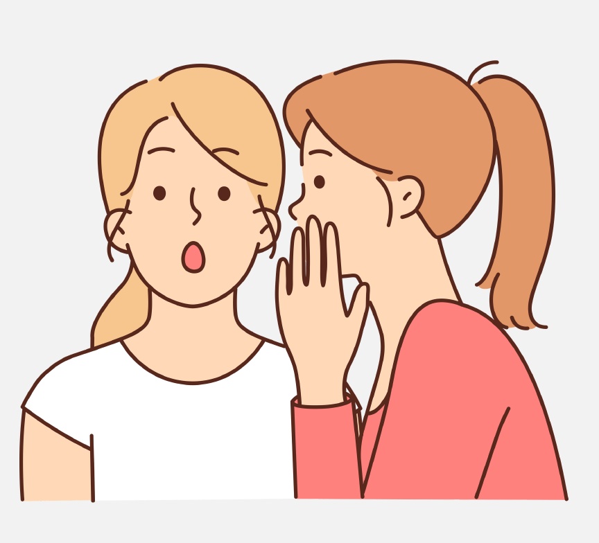 A girl whispering into another girl's ear.