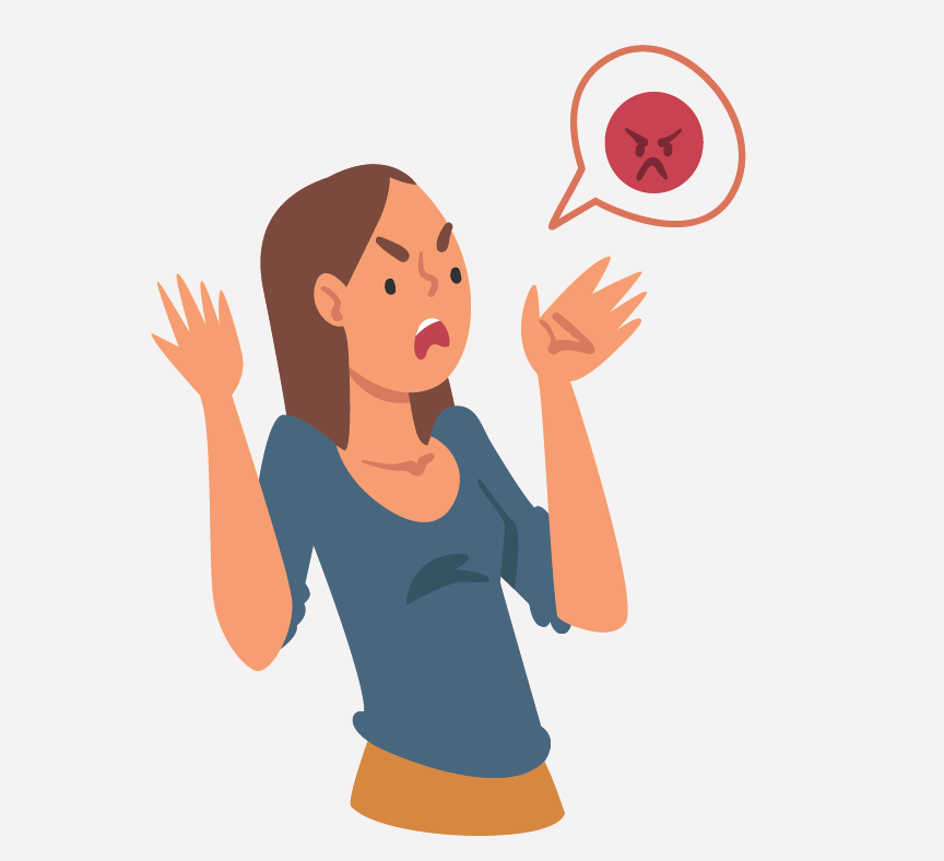 An angry-looking girl throwing her hands up as she yells.