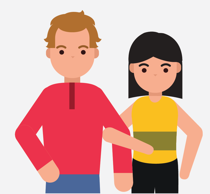 Image of a man and a woman with their arms linked.