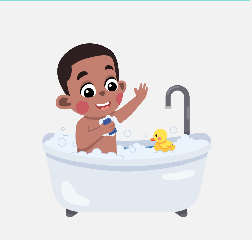 Un niño pequeño en una bañera con un patito de goma.