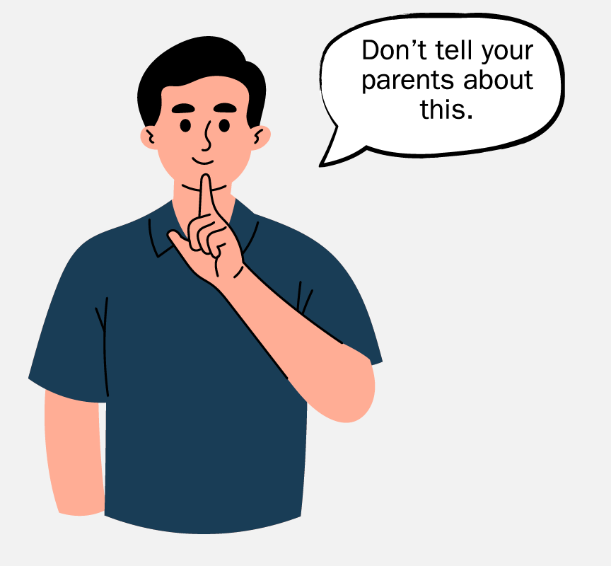 A man with his finger in front of his lips saying, 