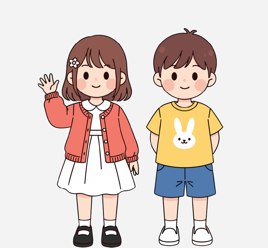 Image of a little girl waving standing beside a little boy.