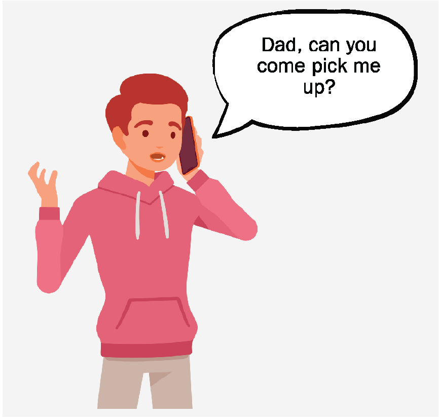 A boy on the phone saying, 