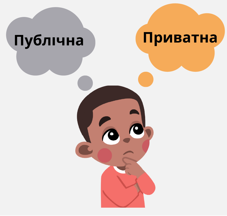 Хлопчик думає «публічне» та «приватне».