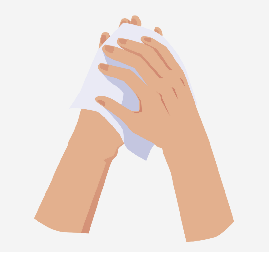 Two hands drying off with a paper towel.