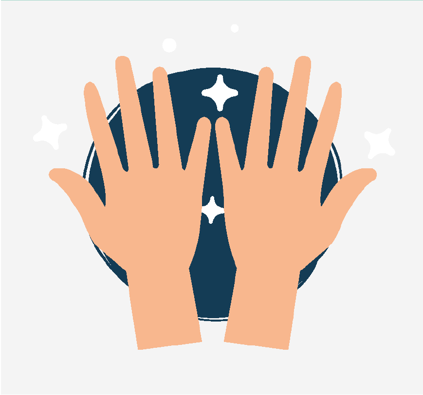 Two clean hands with their fingers spread.