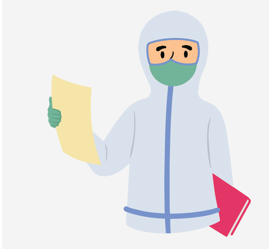 A healthcare worker reading questions off a piece of paper.