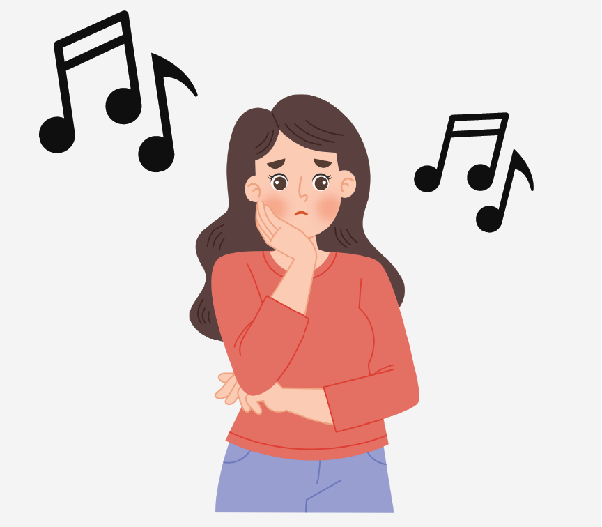 A woman singing a song in her head.