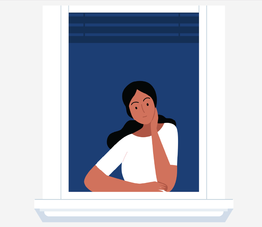 A woman staring out a window.