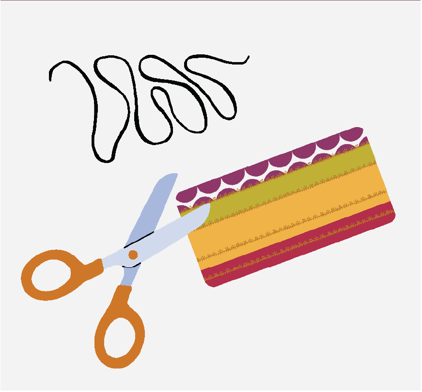 Ткань, шнурок и ножницы.