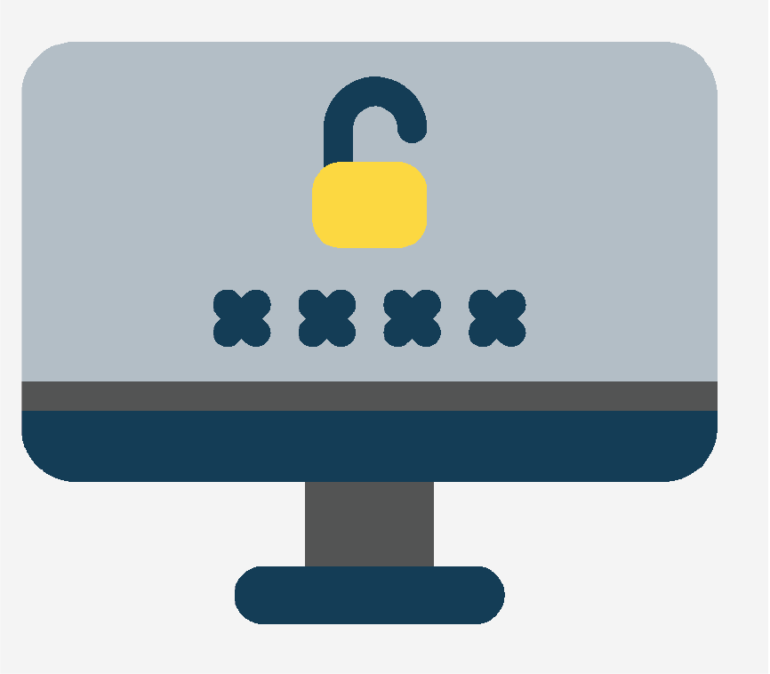 A computer with a lock icon on the screen to represent that it's password protected.