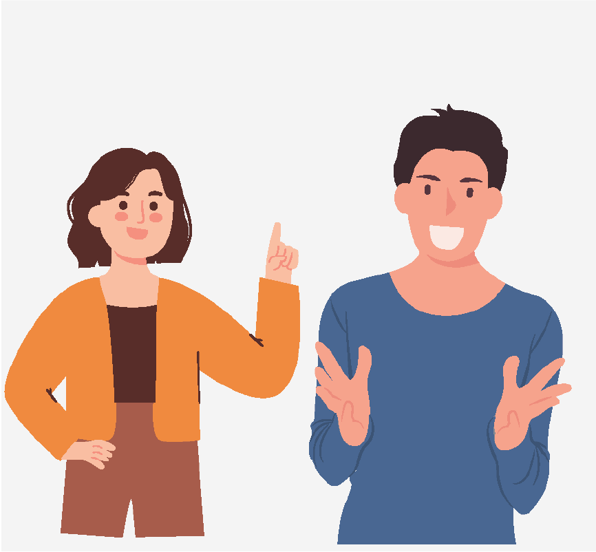 Two people talking to each other.