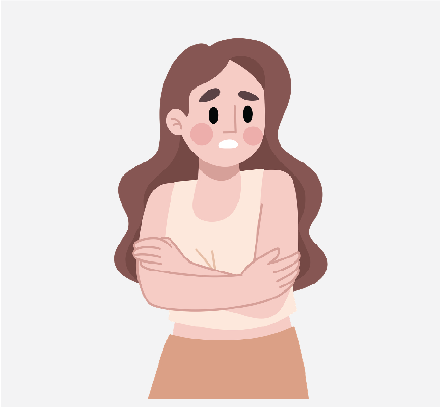 An anxious woman crossing her arms,