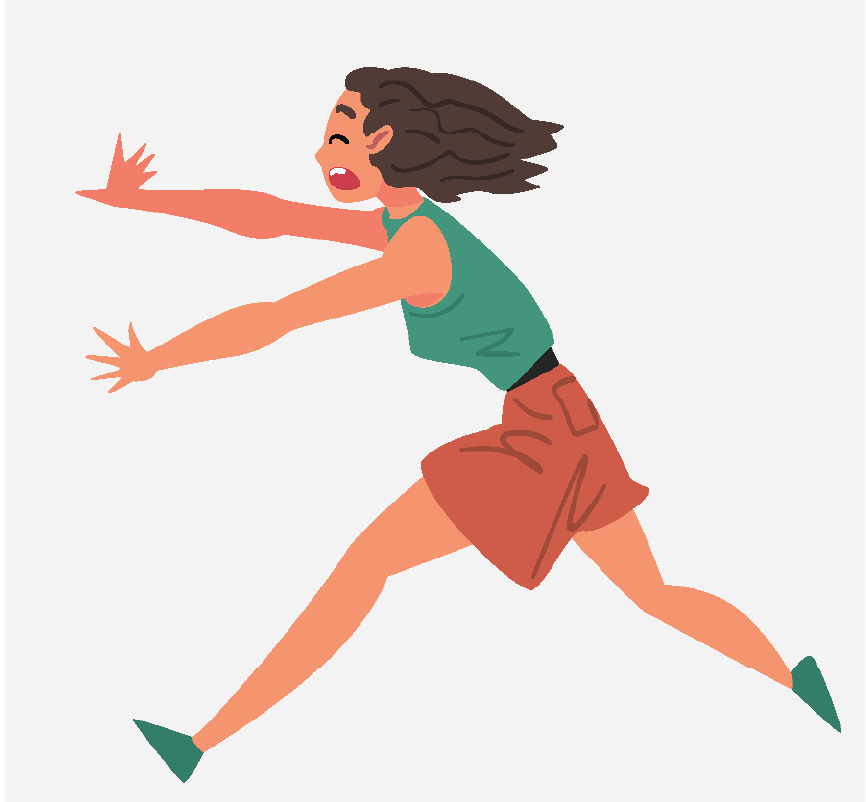A woman running with her arms in front of her.