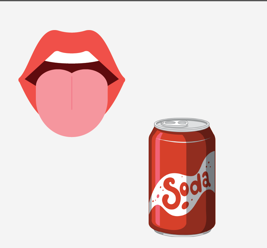 Image of a mouth with the tongue sticking out and a can of soda.